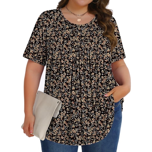 Fantaslook Womens Plus Size Tops Tunic Short Sleeve Shirts Floral Blouses Loose Summer Tops