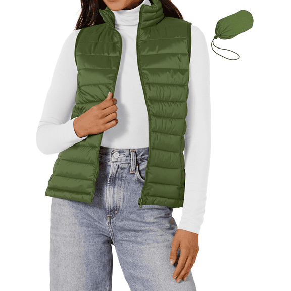 Fantaslook Womens Duck Down Puffer Vest Packable Quilted Sleeveless Stand Collar Zip Up Water-Resistant Coat Outerwear Winter Vests with Pockets