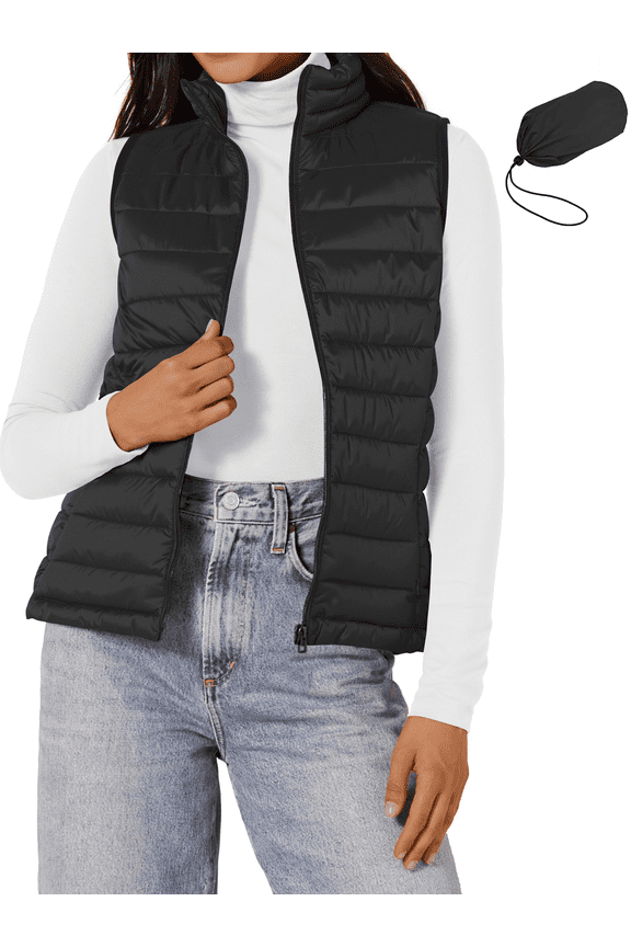 Womens Duck Down Puffer Vest Packable Quilted Sleeveless Stand Collar Zip Up Water-Resistant Coat Outerwear Winter Vests with Pockets