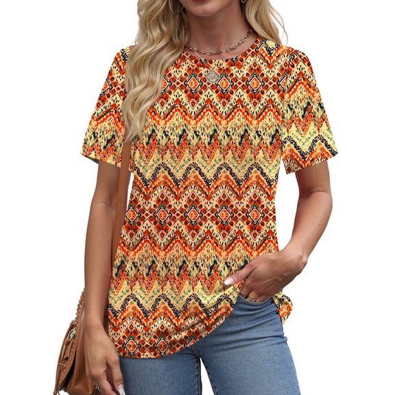 Fantaslook Womens Summer Tops Dressy Casual Short Sleeve Shirts Crew Neck Tunic Floral Blouses