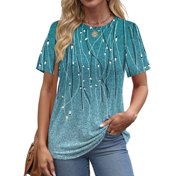 Fantaslook Womens Summer Tops Dressy Casual Short Sleeve Shirts Crew Neck Tunic Floral Blouses