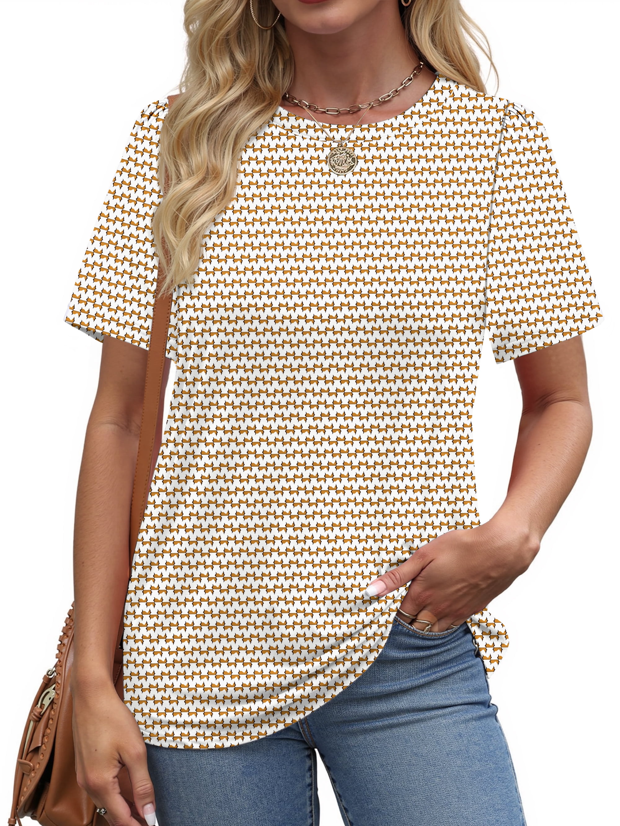 Fantaslook Womens Summer Tops Dressy Casual Short Sleeve Shirts Crew ...
