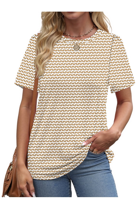 Womens Summer Tops Dressy Casual Short Sleeve Shirts Crew Neck Tunic Floral Blouses