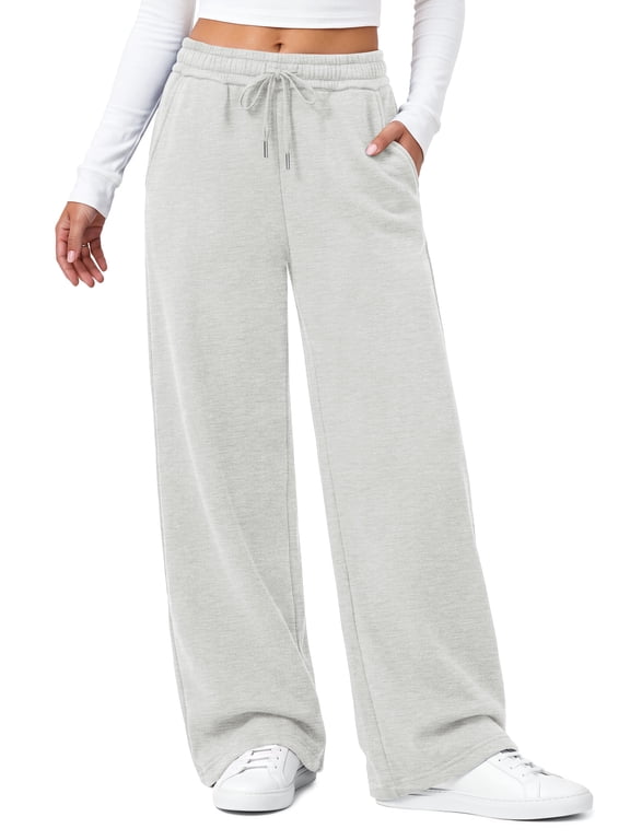 Womens Sweatpants Baggy Fleece Lined Wide Leg Sweatpants Drawstring Warm Lounge Pants with Pockets