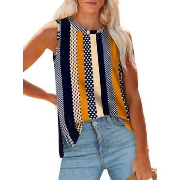 Fantaslook Womens Tank Tops Crewneck Casual Summer Side Split Sleeveless Shirts Floral Blouses