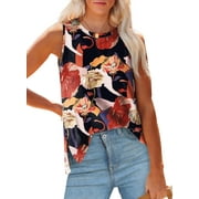 Fantaslook Womens Tank Tops Crewneck Casual Summer Side Split Sleeveless Shirts Floral Blouses