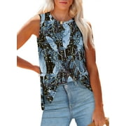 Fantaslook Womens Tank Tops Crewneck Casual Summer Side Split Sleeveless Shirts Floral Blouses