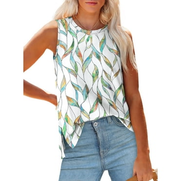 Fantaslook Womens Tank Tops Crewneck Casual Summer Side Split Sleeveless Shirts Floral Blouses
