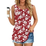 Fantaslook Womens Tank Tops Dressy Casual Sleeveless Blouses Crew Neck Pleated Tunic Shirts Summer Tops