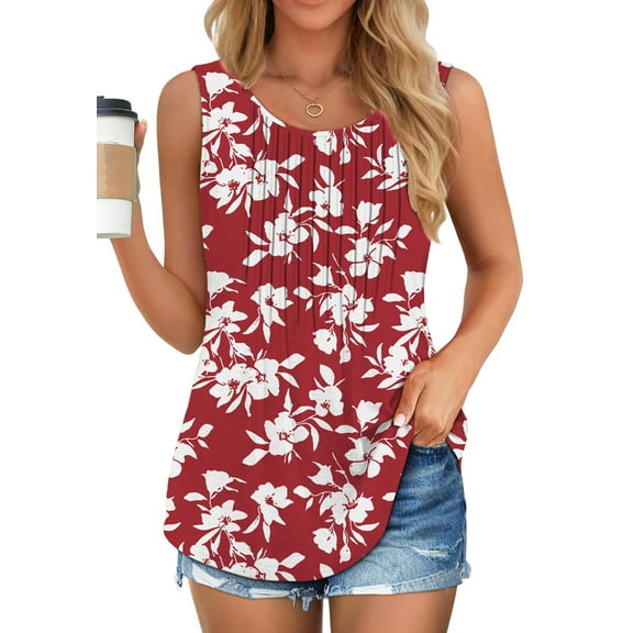Fantaslook Womens Tank Tops Dressy Casual Sleeveless Blouses Crew Neck Pleated Tunic Shirts Summer Tops