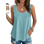 Fantaslook Womens Tank Tops Eyelet Crew Neck Sleeveless Tops Dressy Casual Flowy Summer Shirts
