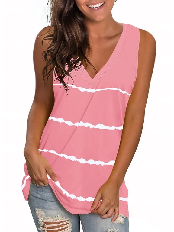 Womens Tank Tops Summer V Neck T Shirts Sleeveless Tops Side Split Tanks