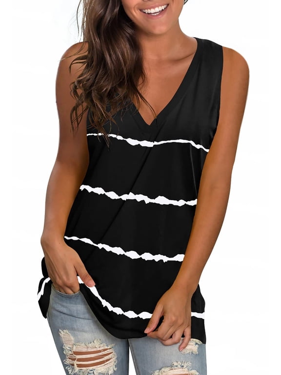 Womens Tank Tops Summer V Neck T Shirts Sleeveless Tops Side Split Tanks