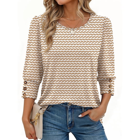 Fantaslook Womens Tops 3/4 Sleeve with Buttons Dressy Casual Blouses Summer Shirts Beach Vacation Trendy Clothes