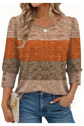 Womens Tops 3/4 Sleeve with Buttons Dressy Casual Blouses Summer Shirts Beach Vacation Trendy Clothes