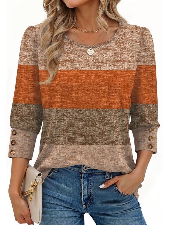 Womens Tops 3/4 Sleeve with Buttons Dressy Casual Blouses Summer Shirts Beach Vacation Trendy Clothes