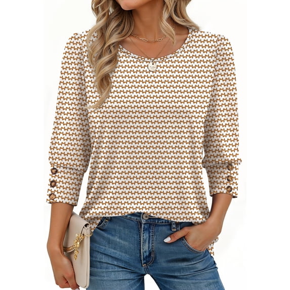 Fantaslook Womens Tops 3/4 Sleeve with Buttons Dressy Casual Blouses Summer Shirts Beach Vacation Trendy Clothes