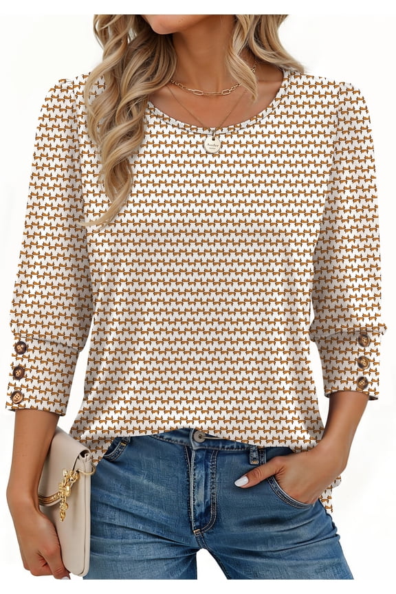 Womens Tops 3/4 Sleeve with Buttons Dressy Casual Blouses Summer Shirts Beach Vacation Trendy Clothes