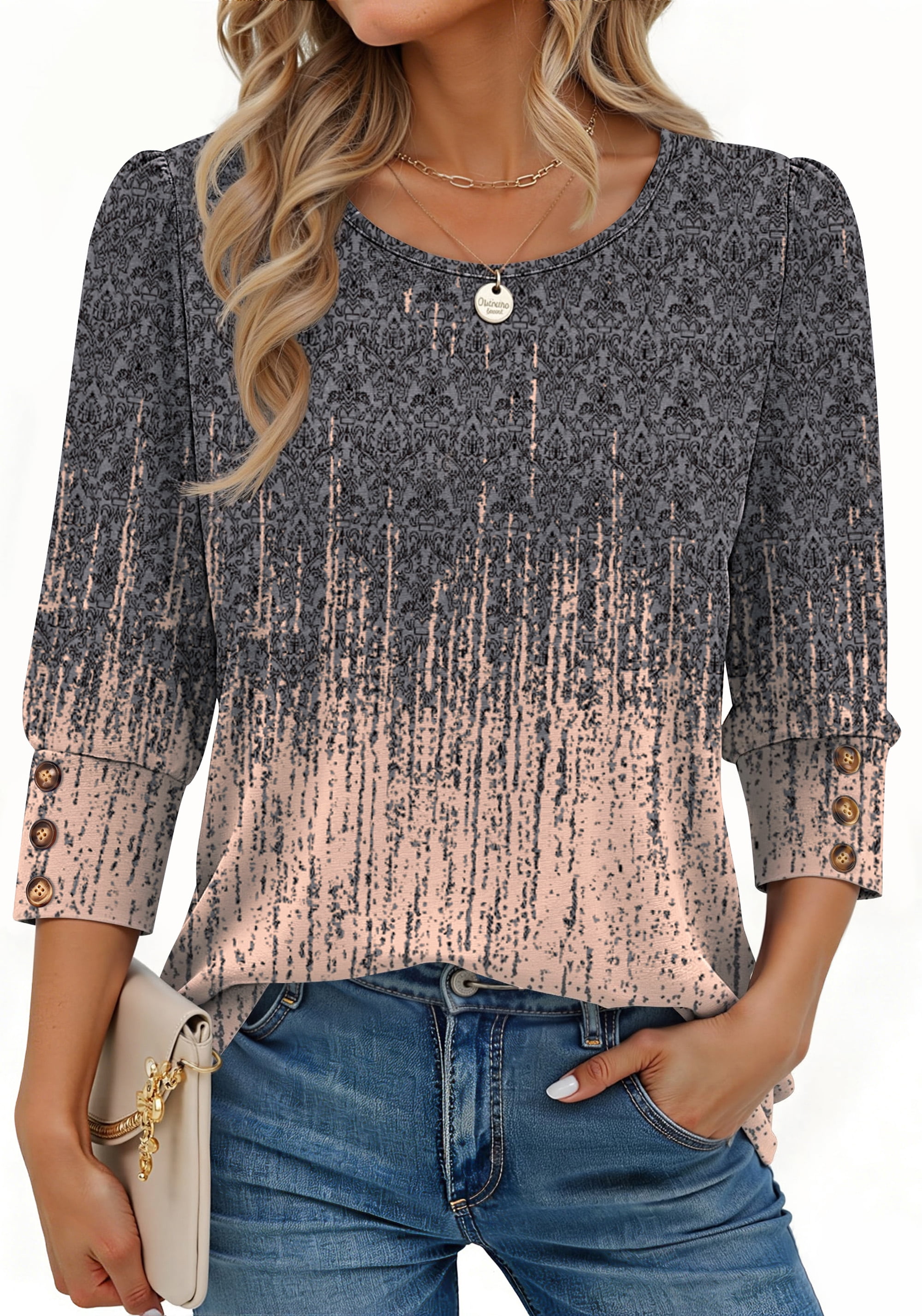 Fantaslook Womens Tops 3/4 Sleeve with Buttons Dressy Casual Blouses Summer Shirts Beach Vacation Trendy Clothes