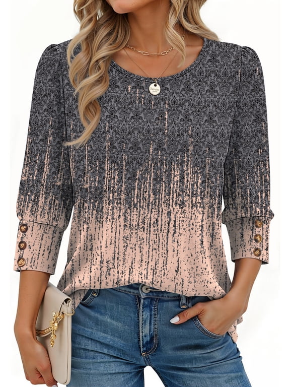 Womens Tops 3/4 Sleeve with Buttons Dressy Casual Blouses Summer Shirts Beach Vacation Trendy Clothes