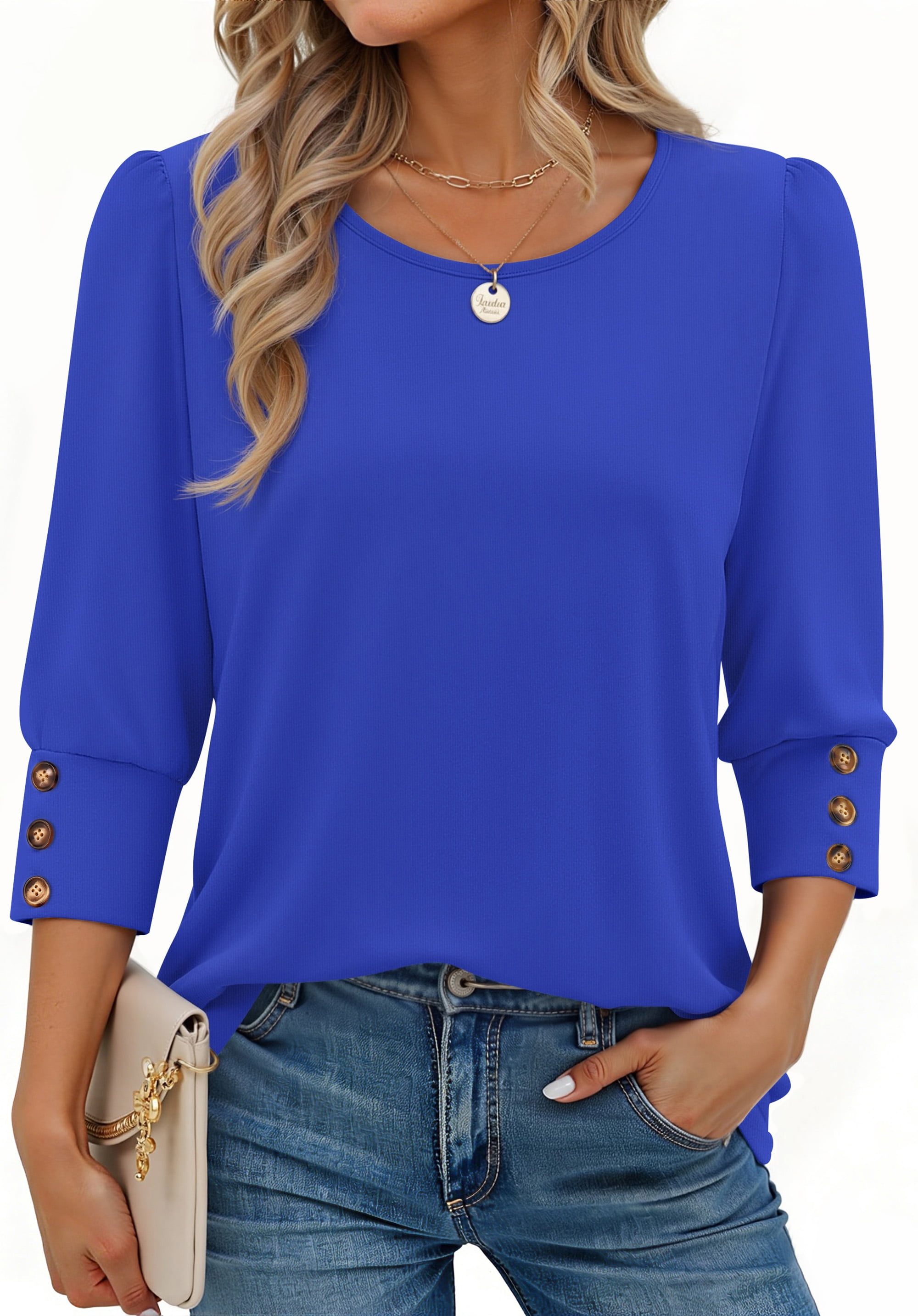 Fantaslook Womens Tops 3/4 Sleeve with Buttons Dressy Casual Blouses Summer Shirts Beach Vacation Trendy Clothes