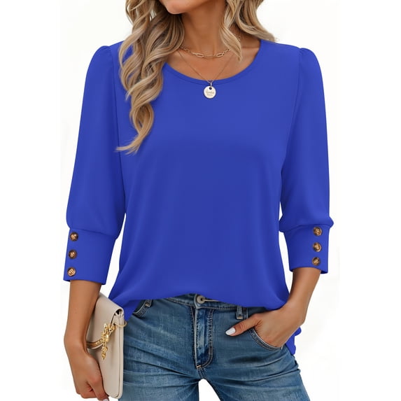 Fantaslook Womens Tops 3/4 Sleeve with Buttons Dressy Casual Blouses Summer Shirts Beach Vacation Trendy Clothes
