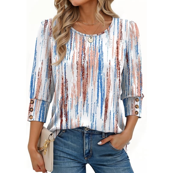 Fantaslook Womens Tops 3/4 Sleeve with Buttons Dressy Casual Blouses Summer Shirts Beach Vacation Trendy Clothes