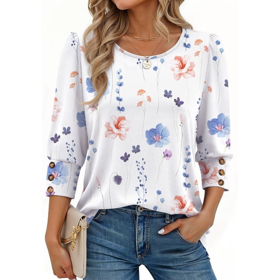 Fantaslook Womens Tops 3/4 Sleeve with Buttons Dressy Casual Blouses Summer Shirts Beach Vacation Trendy Clothes