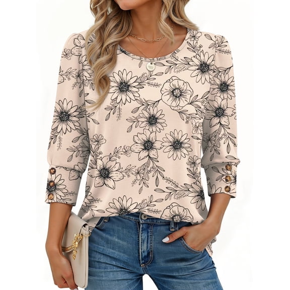 Fantaslook Womens Tops 3/4 Sleeve with Buttons Dressy Casual Blouses Summer Shirts Beach Vacation Trendy Clothes