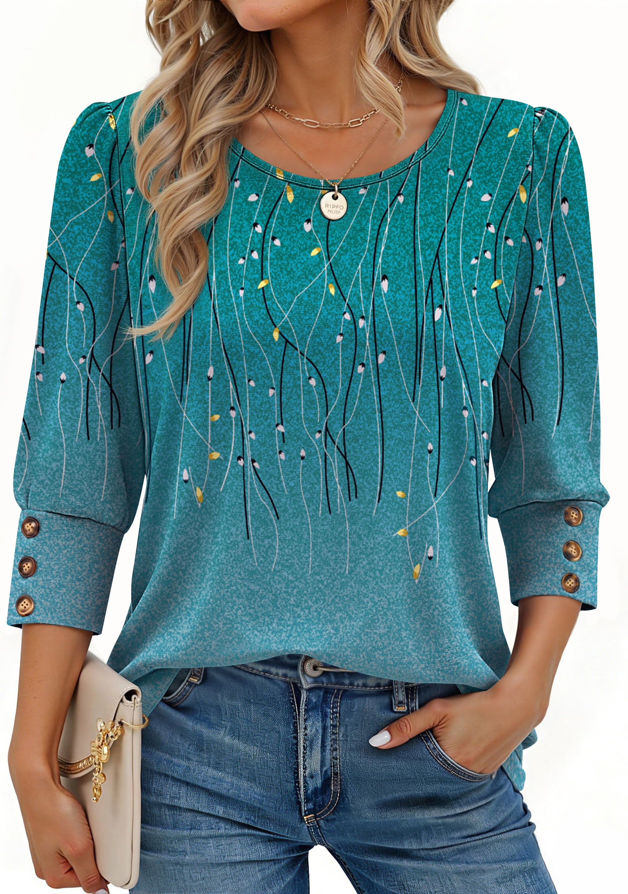 Fantaslook Womens Tops 3/4 Sleeve with Buttons Dressy Casual Blouses Summer Shirts Beach Vacation Trendy Clothes
