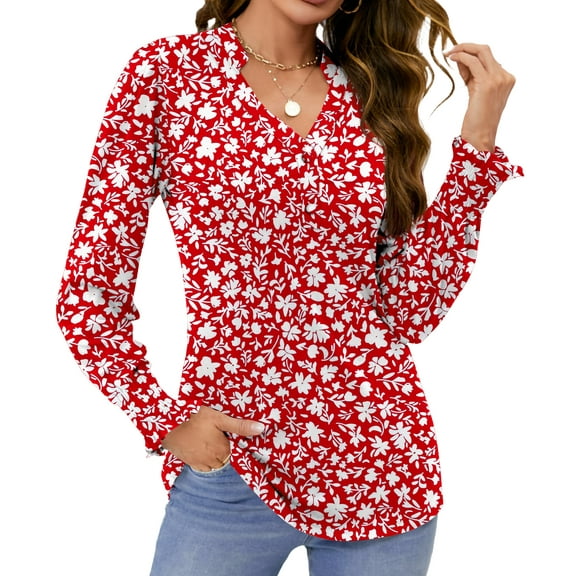 Fantaslook Womens Tops Dressy Blouses V Neck Puff Long Sleeve Tunic Tops Button Fall Shirts