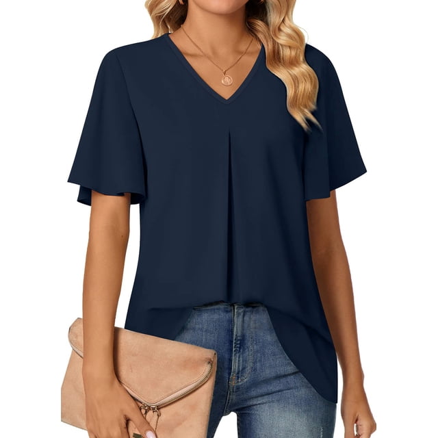 Fantaslook Womens Tops Dressy Blouses V Neck Short Sleeve Tunic Tops ...