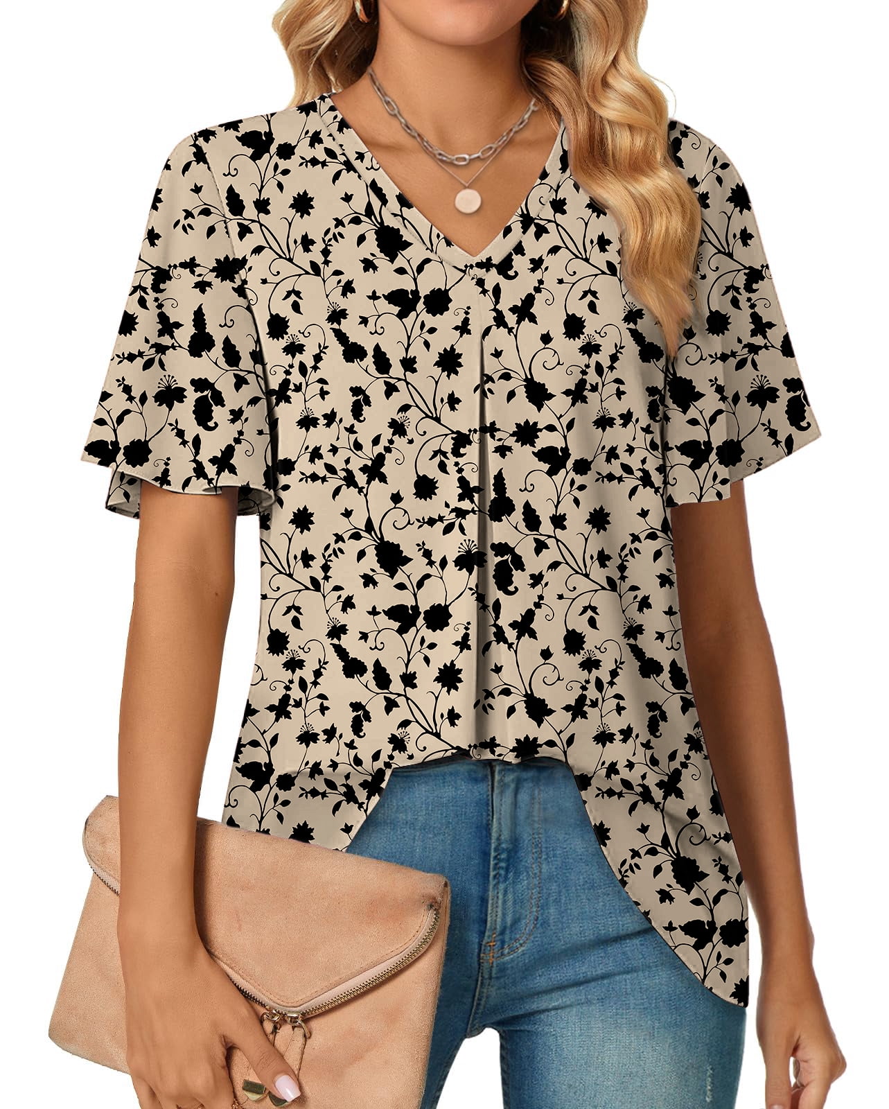 Fantaslook Womens Tops Dressy Blouses V Neck Short Sleeve Tunic Tops ...