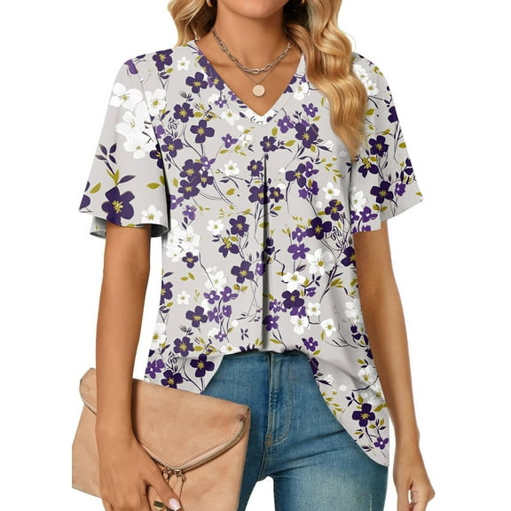 Fantaslook Womens Tops Dressy Blouses V Neck Short Sleeve Tunic Tops Casual Work Shirts