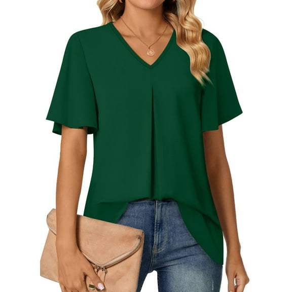 Fantaslook Womens Tops Dressy Blouses V Neck Short Sleeve Tunic Tops Casual Work Shirts