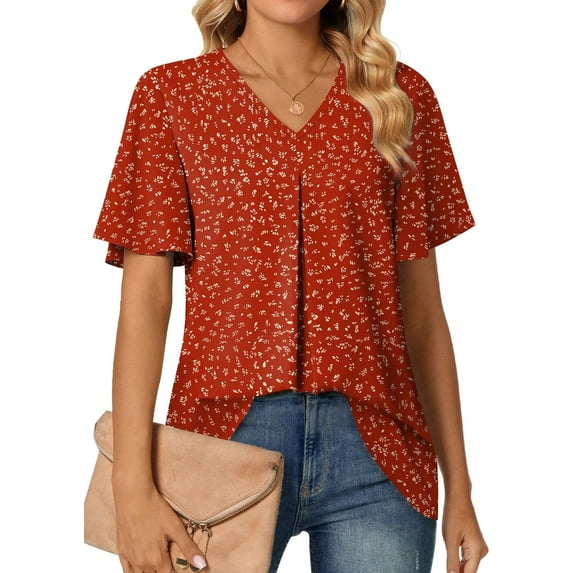 Fantaslook Womens Tops Dressy Blouses V Neck Short Sleeve Tunic Tops Casual Work Shirts