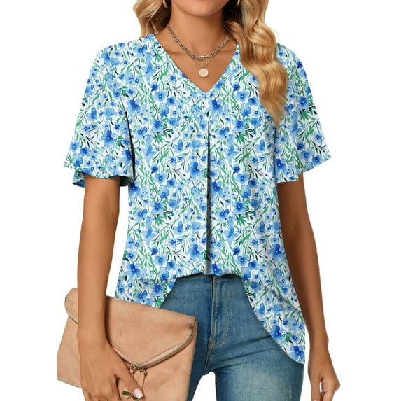 Fantaslook Womens Tops Dressy Blouses V Neck Short Sleeve Tunic Tops Casual Work Shirts