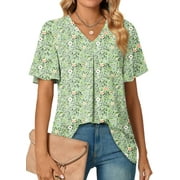 Fantaslook Womens Tops Dressy Blouses V Neck Short Sleeve Tunic Tops Casual Work Shirts