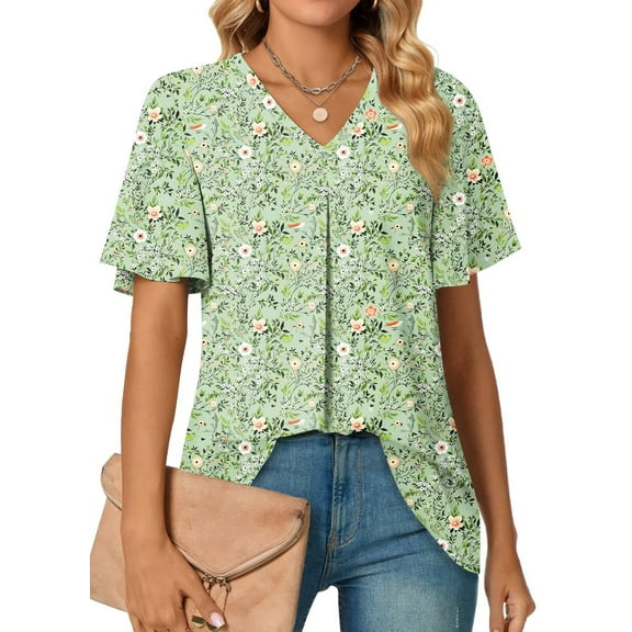 Fantaslook Womens Tops Dressy Blouses V Neck Short Sleeve Tunic Tops Casual Work Shirts