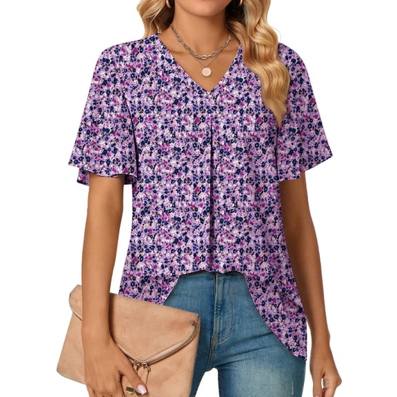Fantaslook Womens Tops Dressy Blouses V Neck Short Sleeve Tunic Tops Casual Work Shirts