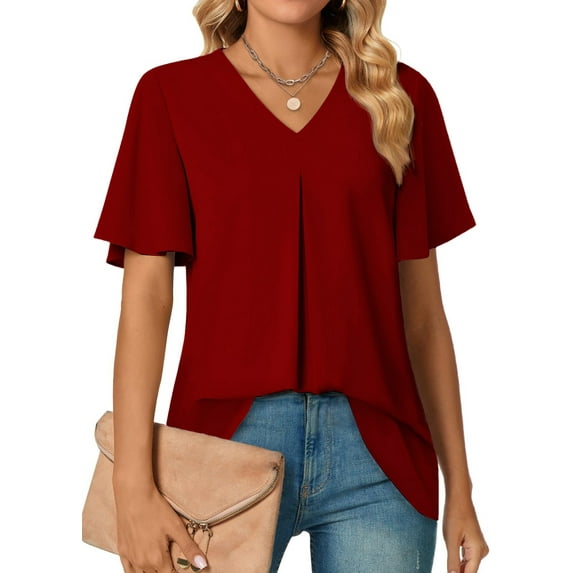 Fantaslook Womens Tops Dressy Blouses V Neck Short Sleeve Tunic Tops Casual Work Shirts