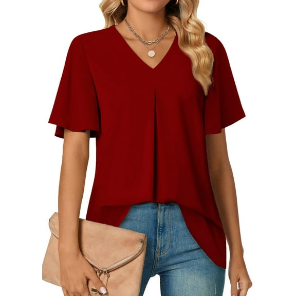 Fantaslook Womens Tops Dressy Blouses V Neck Short Sleeve Tunic Tops Casual Work Shirts