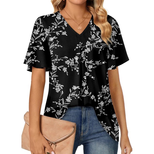 Fantaslook Womens Tops Dressy Blouses V Neck Short Sleeve Tunic Tops ...