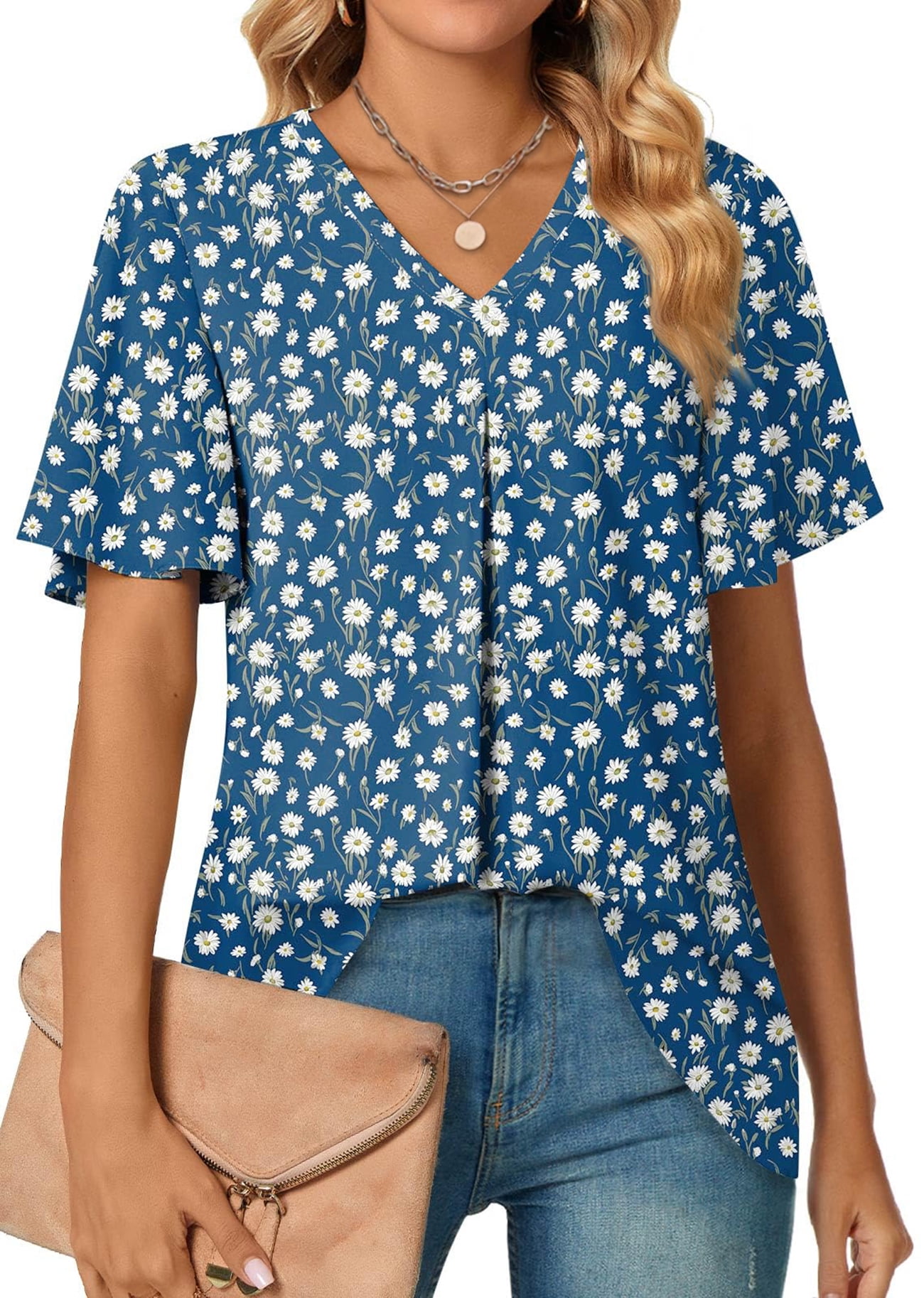 Fantaslook Womens Tops Dressy Blouses V Neck Short Sleeve Tunic Tops ...