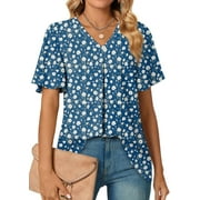 Fantaslook Womens Tops Dressy Blouses V Neck Short Sleeve Tunic Tops Casual Work Shirts