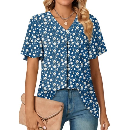 Fantaslook Womens Tops Dressy Blouses V Neck Short Sleeve Tunic Tops Casual Work Shirts