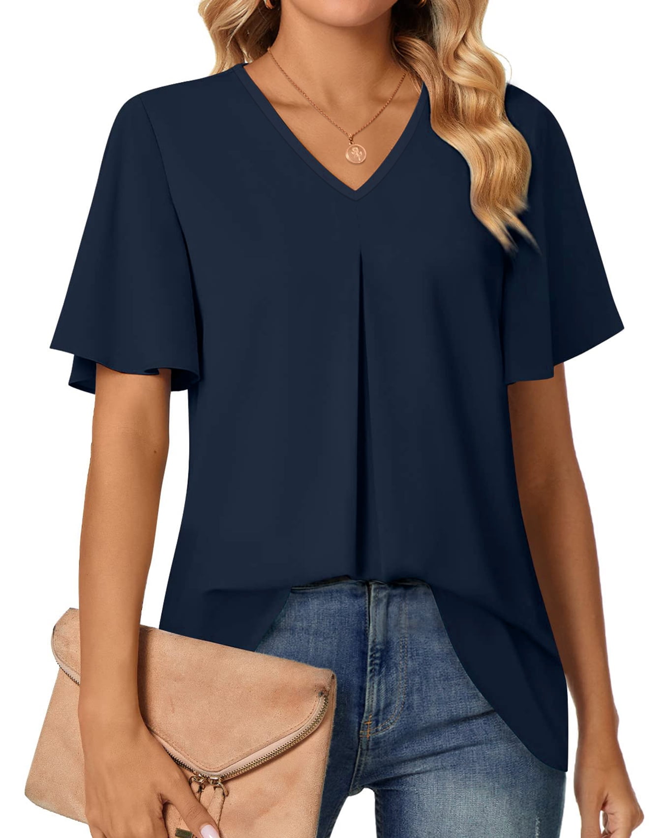 Fantaslook Womens Tops Dressy Blouses V Neck Short Sleeve Tunic Tops ...