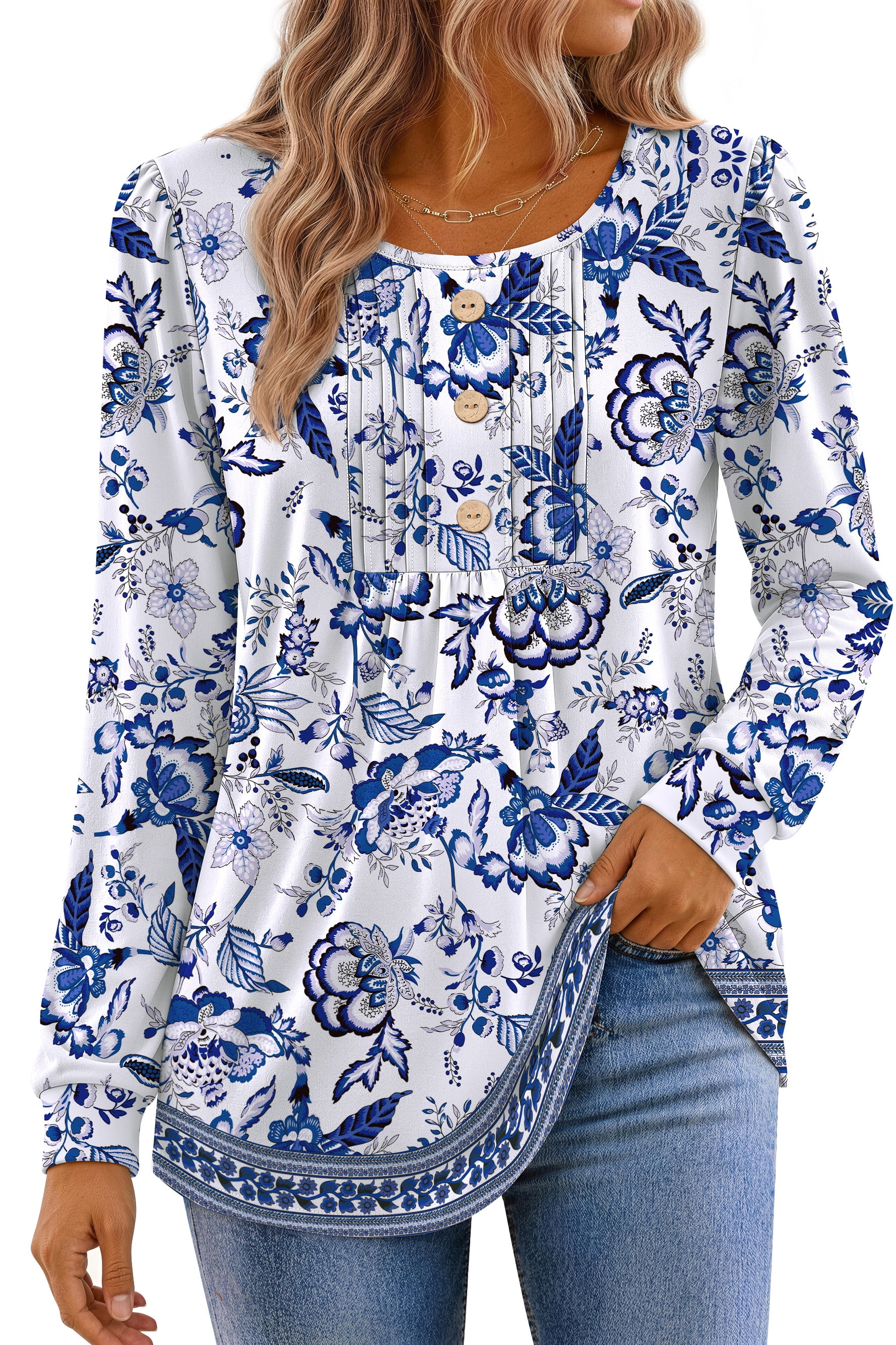Design Button Food Fantaslook Womens Tops Dressy Casual Button Pleated Blouses Long Sleeve ...