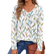 Fantaslook Womens Tops Dressy Casual Pleated Blouses V Neck Long Sleeve Shirts Fall Tunic Tops