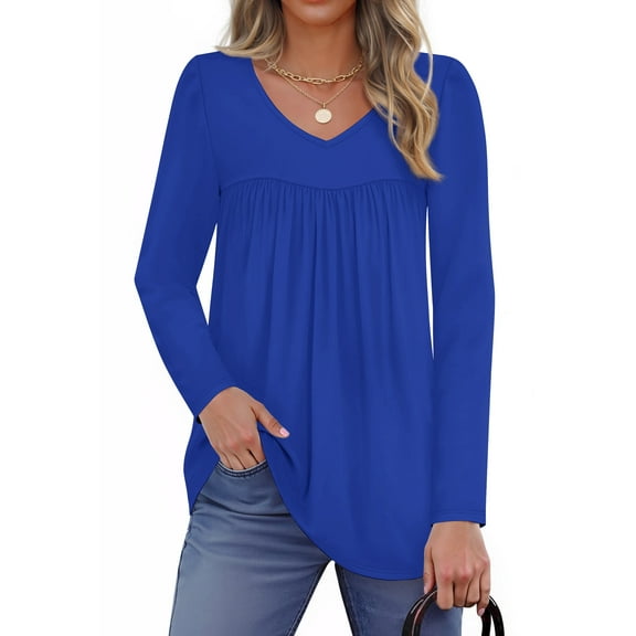 Fantaslook Womens Tops Dressy Casual Pleated Blouses V Neck Long Sleeve Shirts Fall Tunic Tops